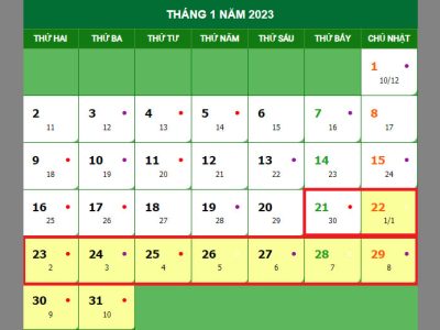 Lịch nghỉ Tết Âm lịch năm 2023