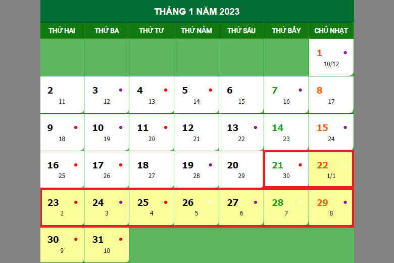 You are currently viewing Lịch nghỉ Tết Âm lịch năm 2023